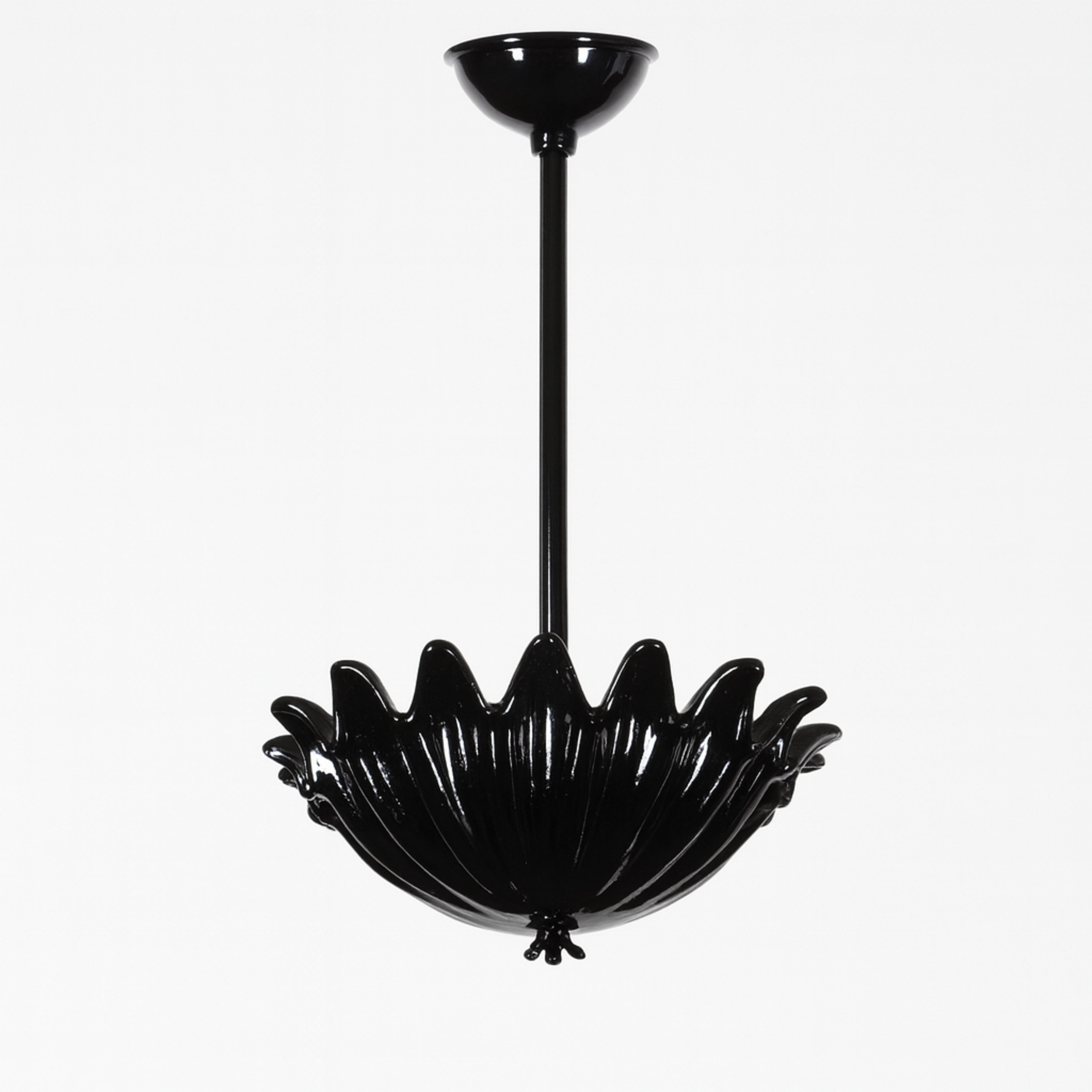 Français Art Deco Black Lacquer Plafond Ceiling Lamp Murano Style Glass, 20th Century en vente