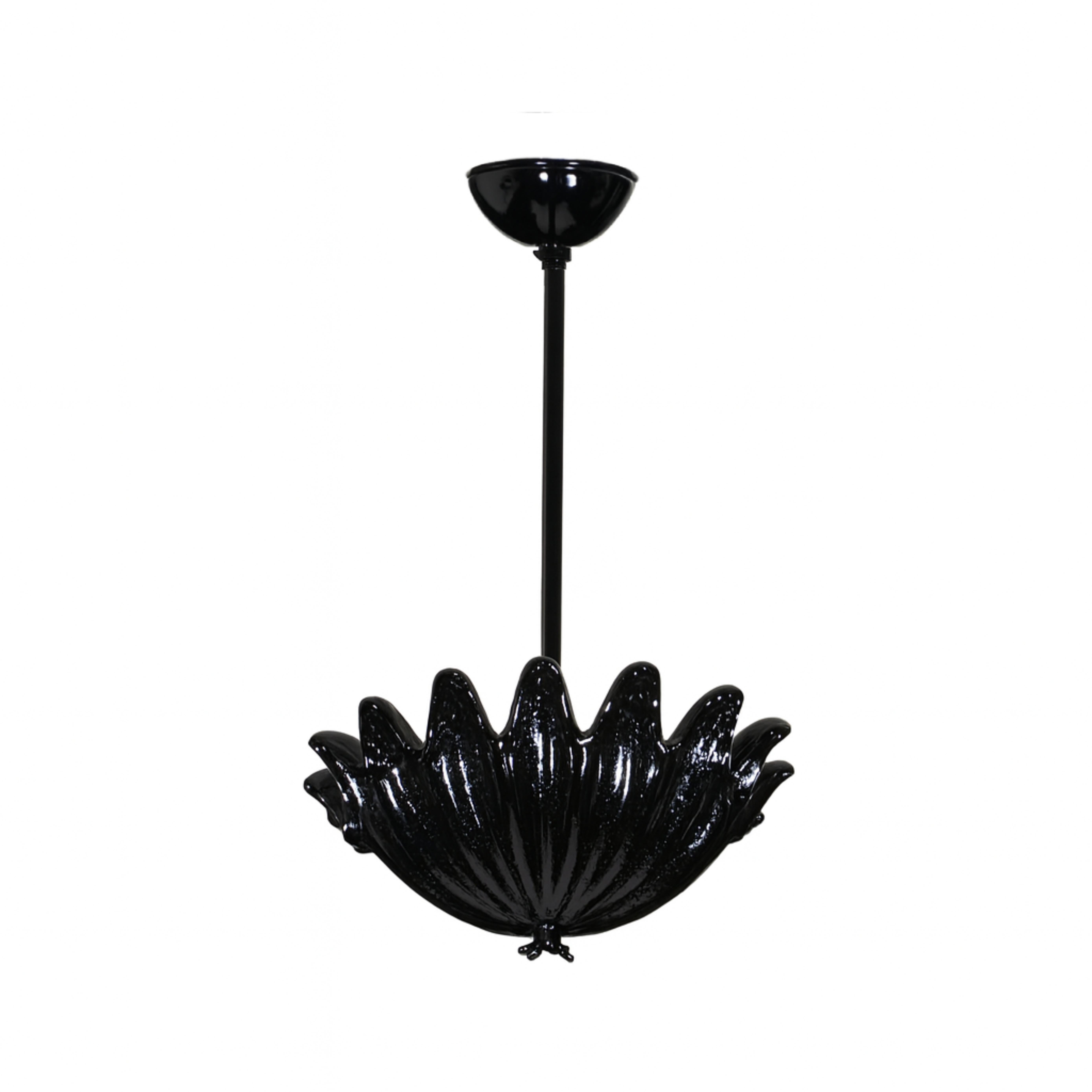 Art Deco Black Lacquer Plafond Ceiling Lamp Murano Style Glass, 20th Century Bon état - En vente à Lisbon, PT