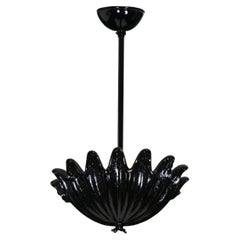 Art Deco Black Lacquer Plafond Ceiling Lamp Murano Style Glass, 20th Century
