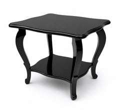 Art Deco Black Lacquer Side Table with Cabriole Legs and Curved Silhouette