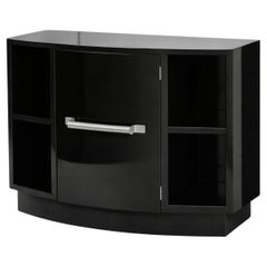 Art Deco Black Lacquer Small Commode, 1940s