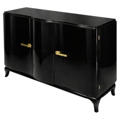 Art Deco Black Lacquer Streamline Two-Door Credenza Sideboard, Belgium