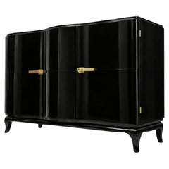 Art Deco Black Lacquer Streamline Two-Door Credenza Sideboard, Belgium