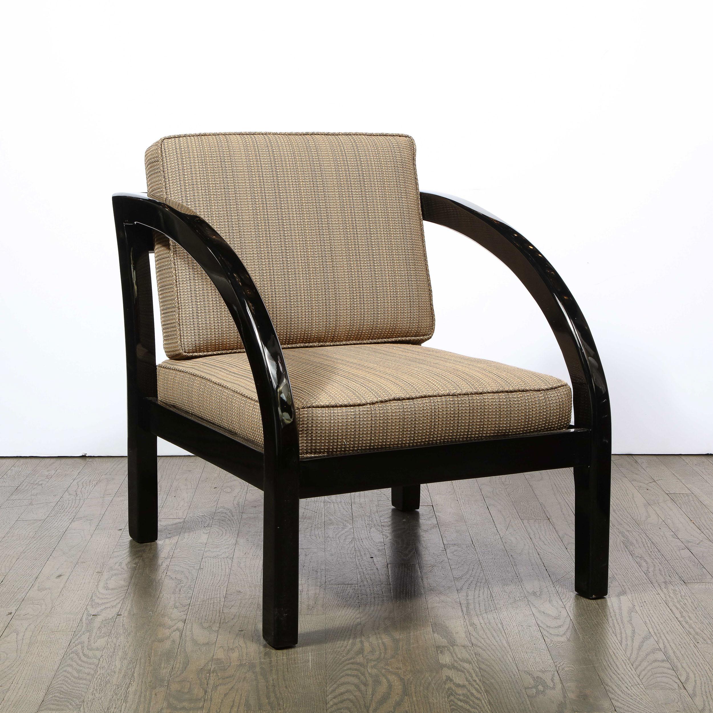 Art Deco Black Lacquer Streamlined Armchair by Modernage Furniture Company For Sale 4