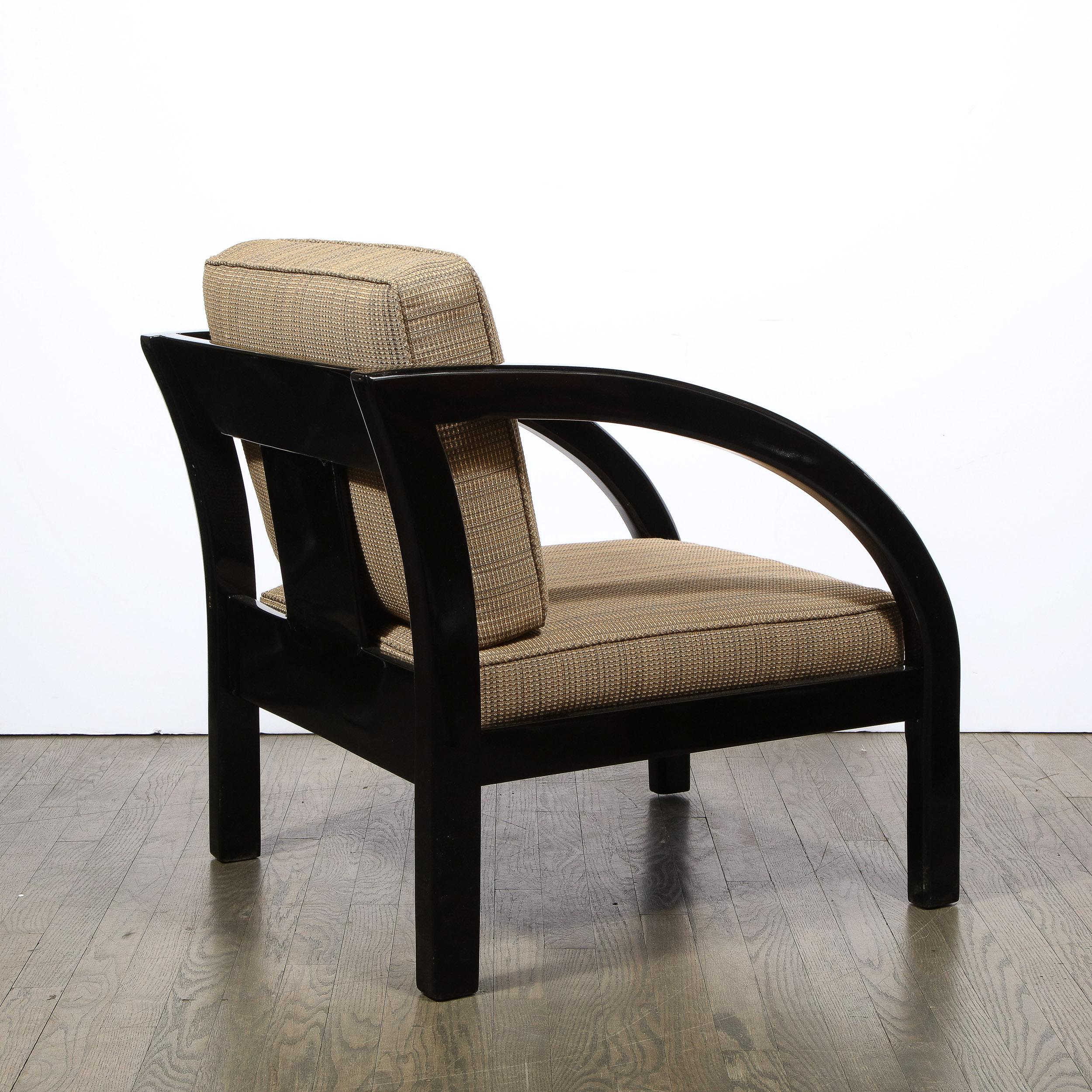 Art Deco Black Lacquer Streamlined Armchair by Modernage Furniture Company For Sale 1