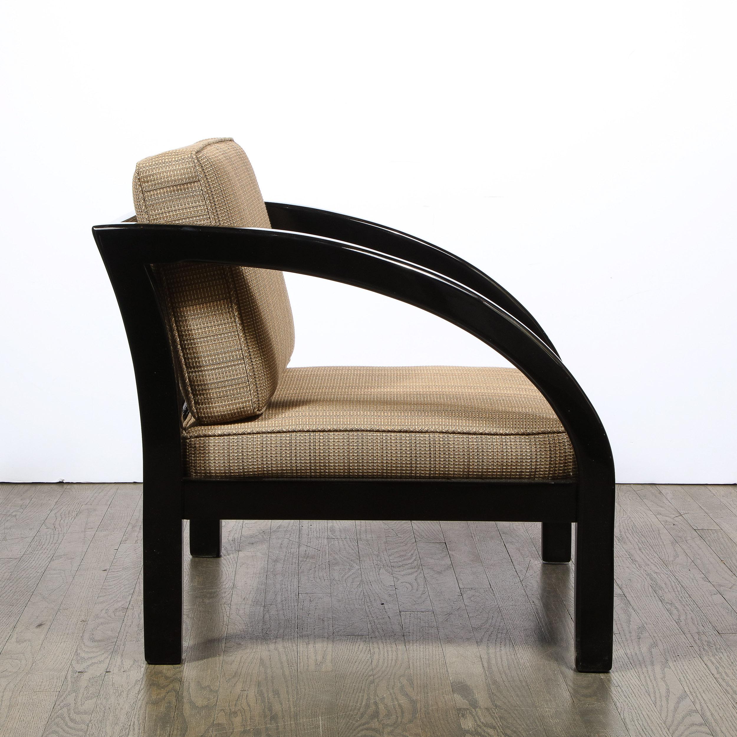 Art Deco Black Lacquer Streamlined Armchair by Modernage Furniture Company For Sale 2