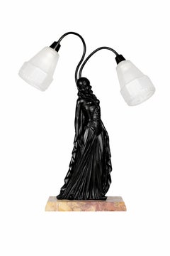 Art Deco Black Lacquer Table Lamp by Georges Van De Voorde, France, 1925