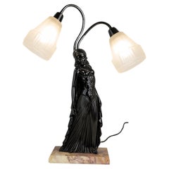 Art Deco Black Lacquer Table Lamp by Georges Van De Voorde, France, 1925