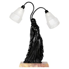 Art Deco Black Lacquer Table Lamp by Georges Van De Voorde, France, 1925