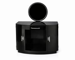 Art Deco Black Lacquer Vanity Dressing Console Table With Mirror, 20th Century
