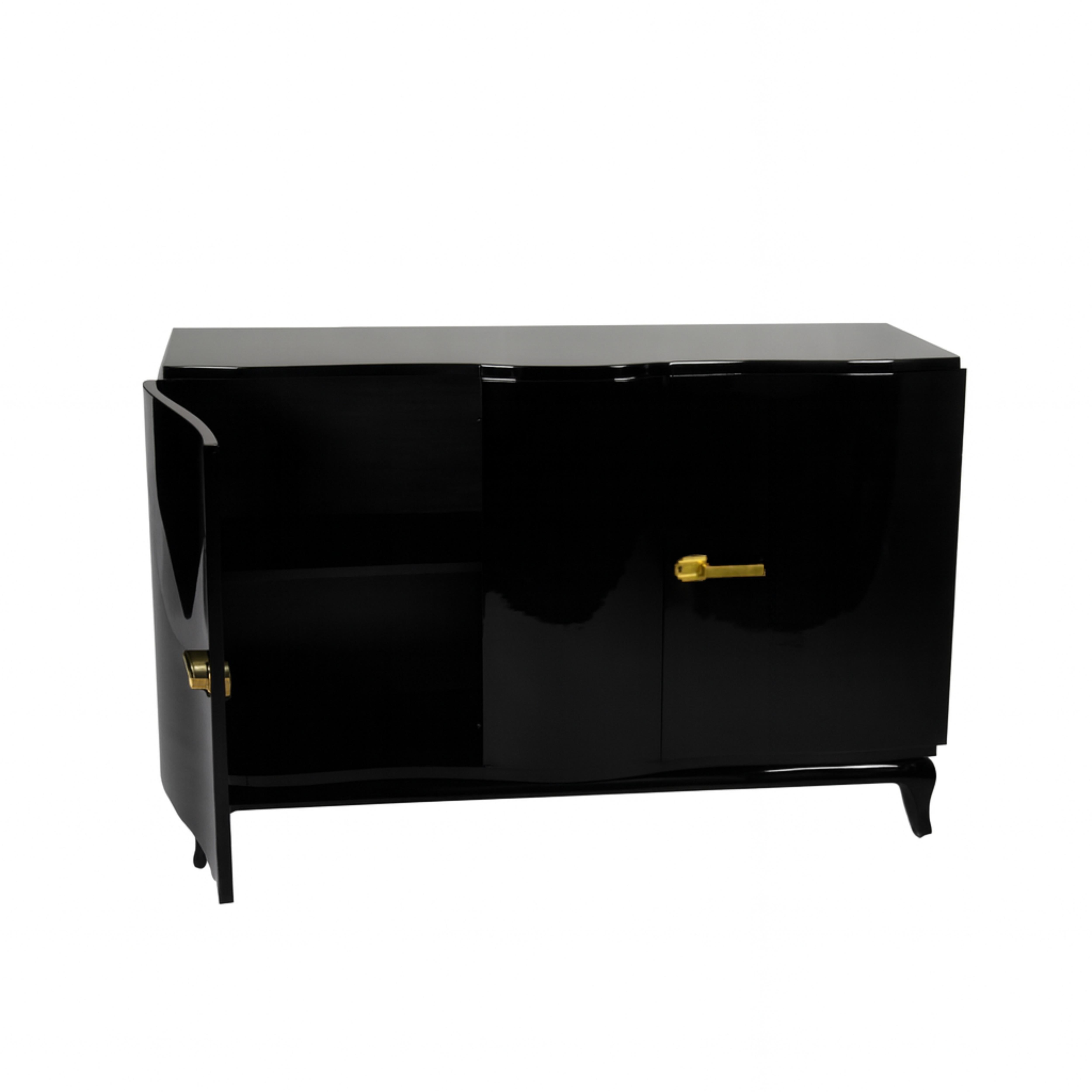 Art déco Crédence Art Déco en noyer laqué noir, Buffet belge du 20e siècle en vente