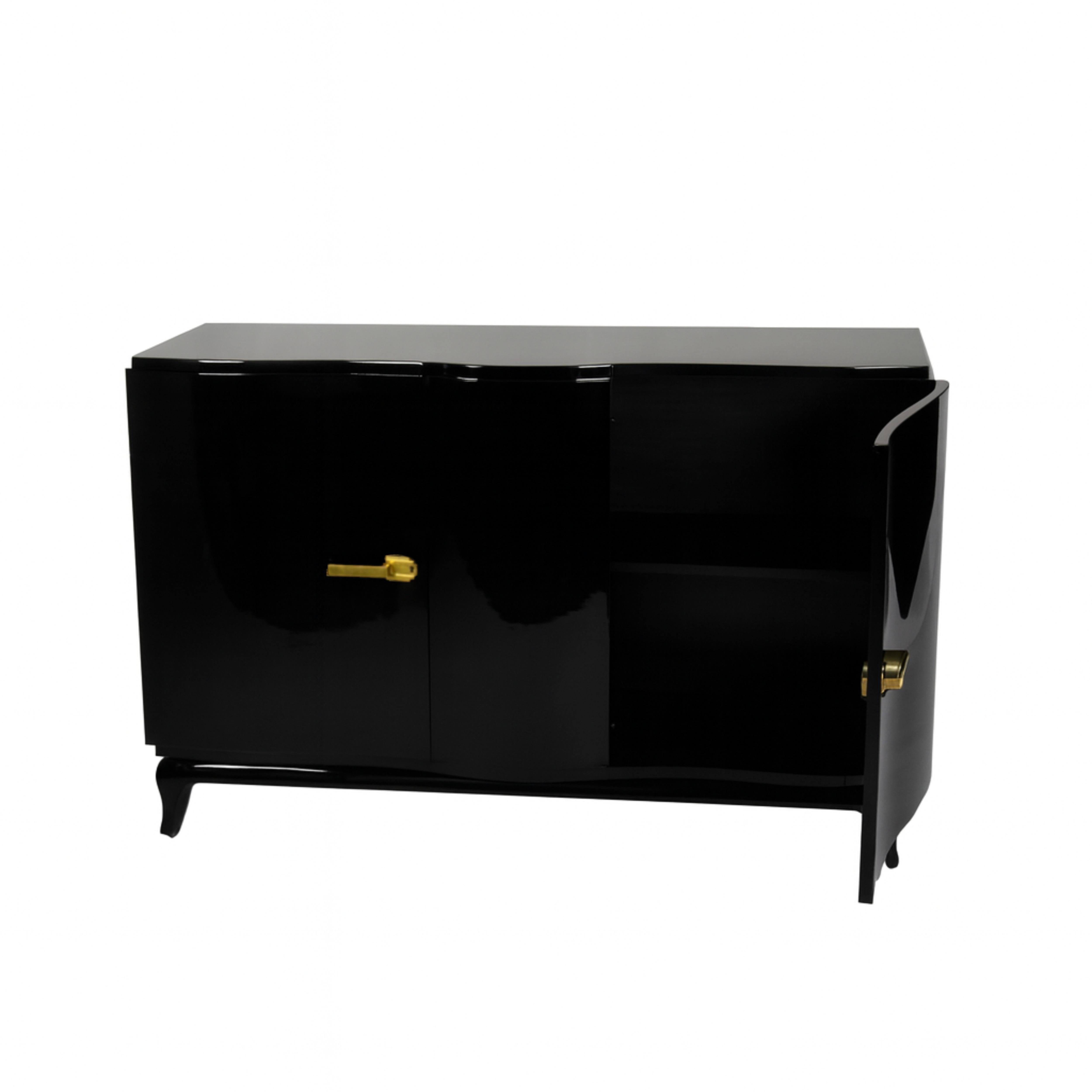 Belge Crédence Art Déco en noyer laqué noir, Buffet belge du 20e siècle en vente