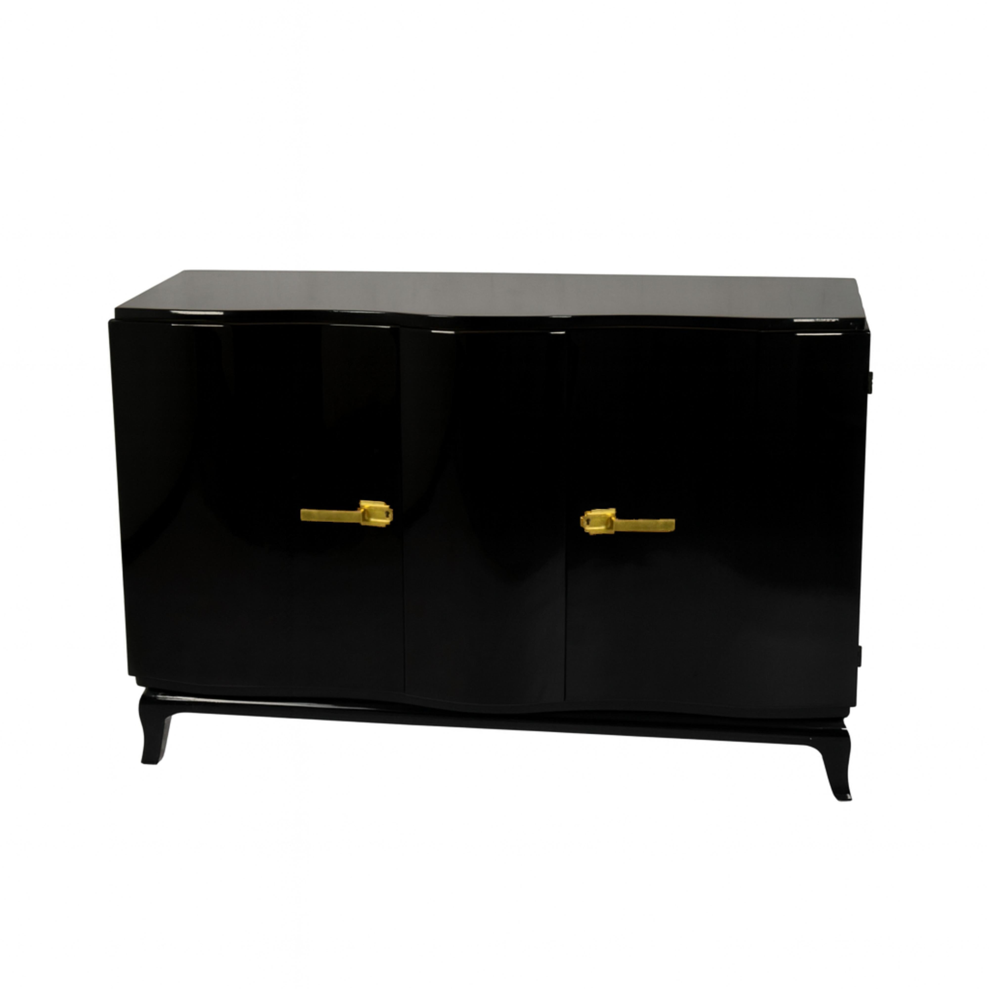 20ième siècle Crédence Art Déco en noyer laqué noir, Buffet belge du 20e siècle en vente