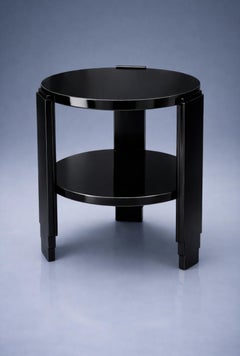 Art Deco Black Lacquer Walnut Round Center / Coffee Table, 20th Century