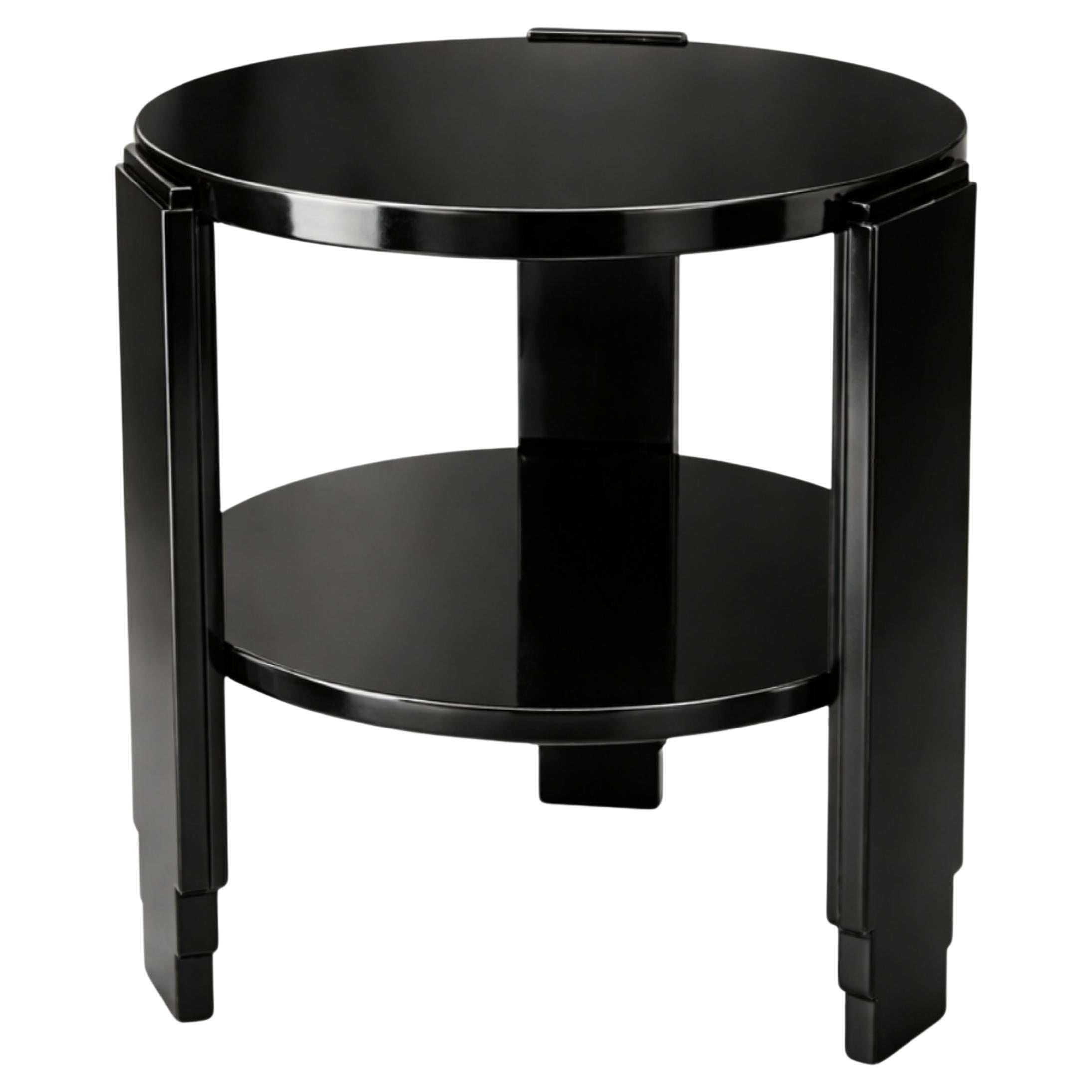 Art Deco Black Lacquer Walnut Round Center / Coffee Table, 20th Century
