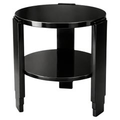 Art Deco Black Lacquer Walnut Round Center / Coffee Table, 20th Century