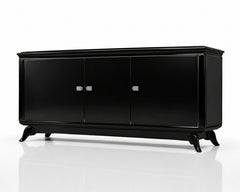 Art Deco Black Lacquer Walnut Sideboard Credenza, Jules Leleu Style, 20th Centur