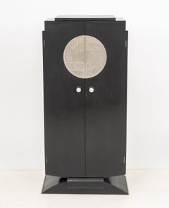 Art Deco Black Lacquered and Chrome Cabinet