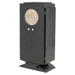 Art Deco Black Lacquered and Chrome Cabinet