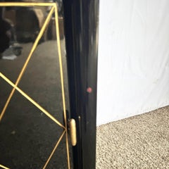 Art Deco Black Lacquered and Gold Nighstands With Brass Hardware - A Pair