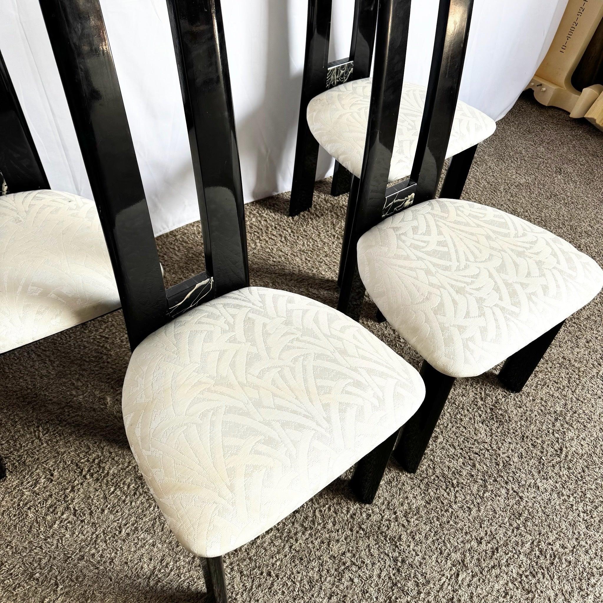 Sedie da pranzo con schienale alto in finto marmo laccato nero Art Deco in vendita 4