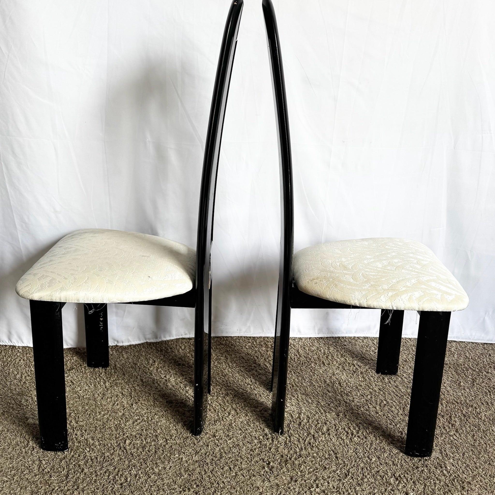 Fine XX secolo Sedie da pranzo con schienale alto in finto marmo laccato nero Art Deco in vendita