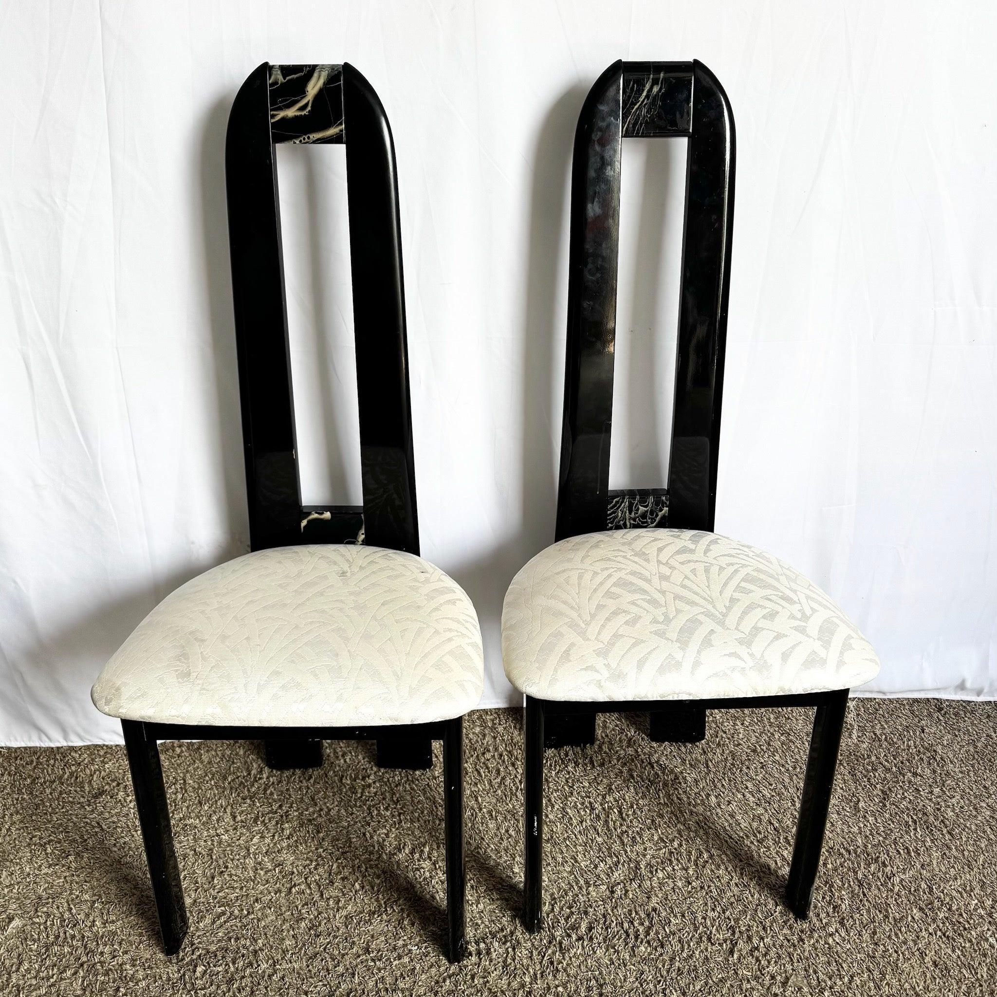 Legno Sedie da pranzo con schienale alto in finto marmo laccato nero Art Deco in vendita