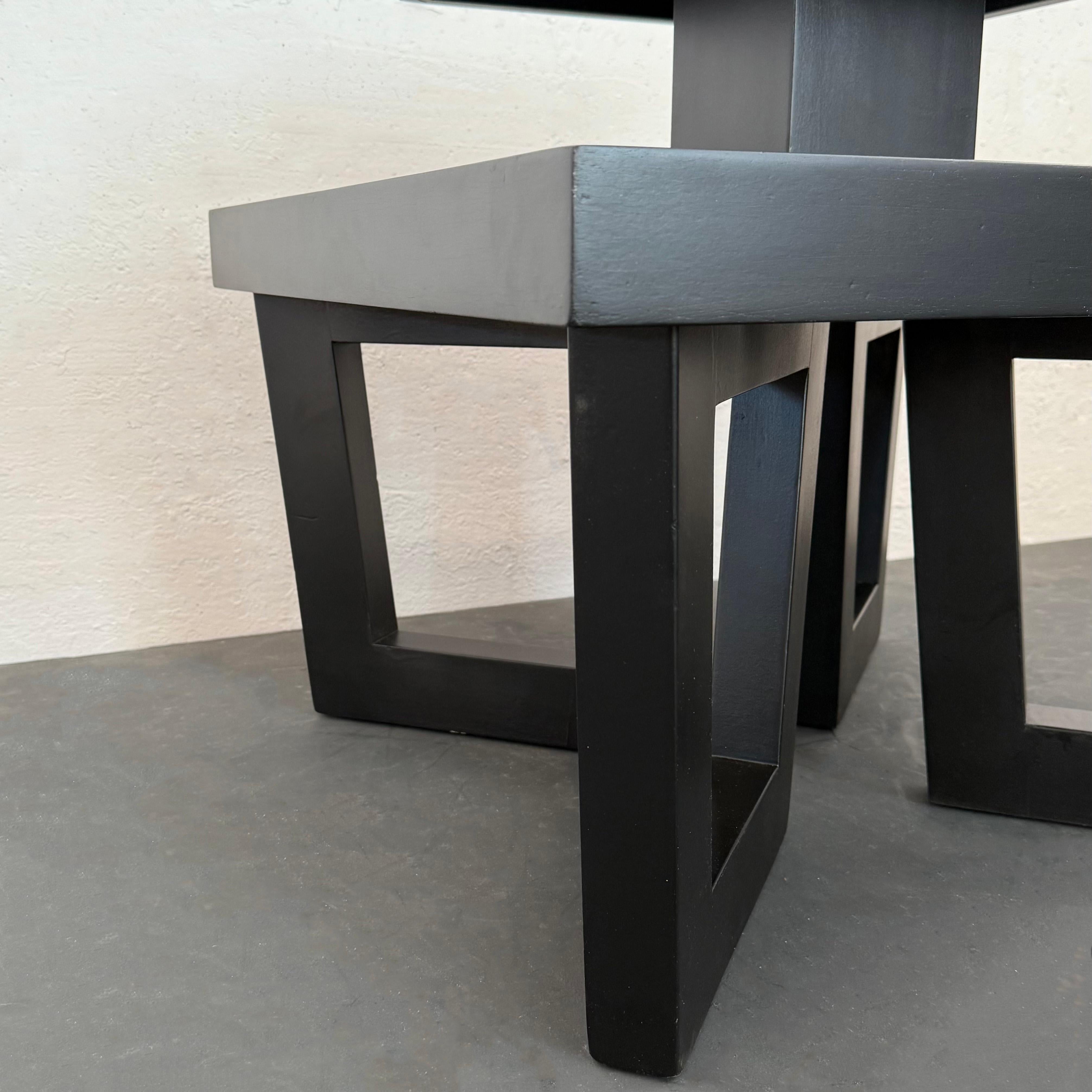 Art Deco Black Lacquered Tiered Side Table In The Style Of Paul Frankl For Sale 5