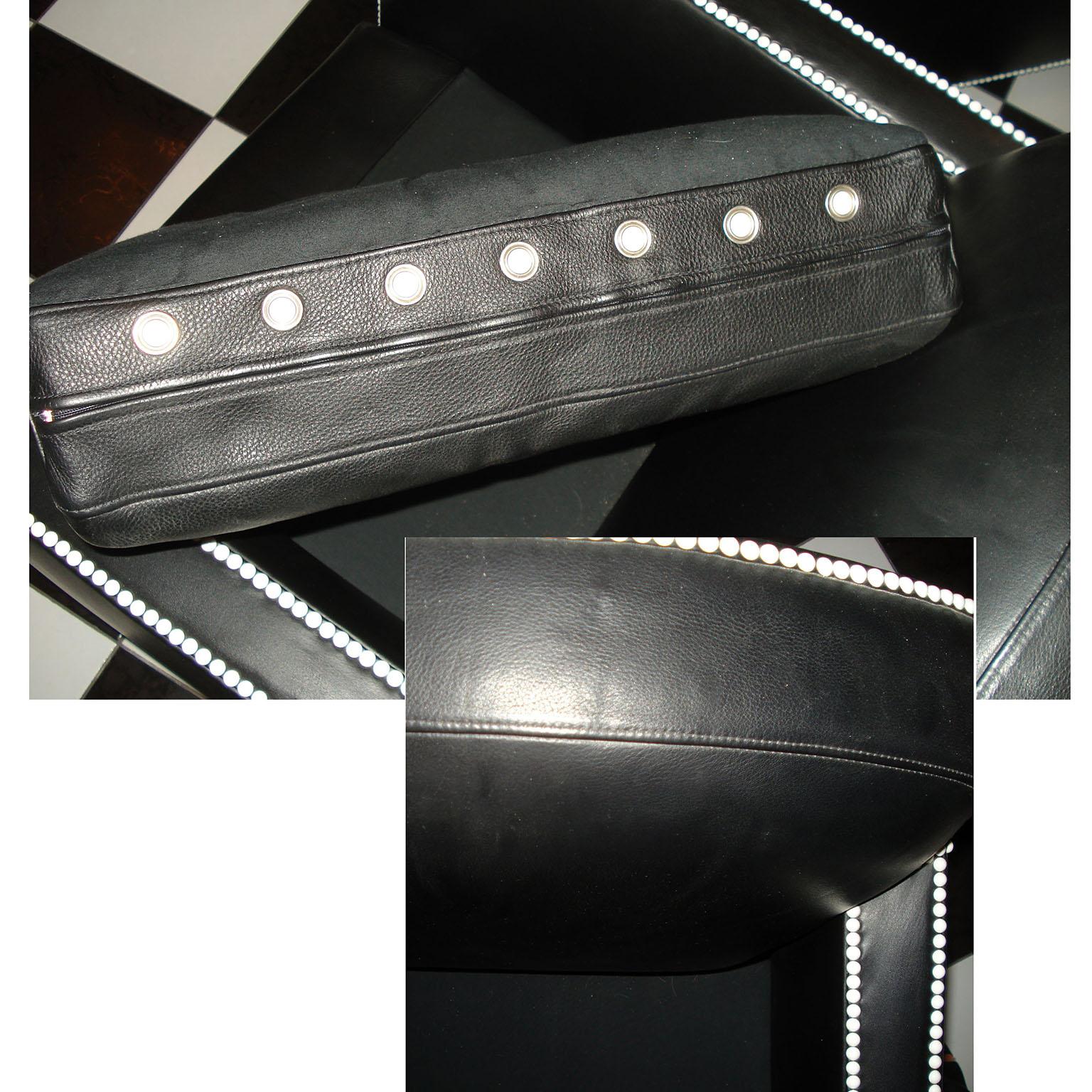 Paar Sessel im Pierre Chareau-Stil aus schwarzem Leder und weißen Nägeln, Art déco im Angebot 3