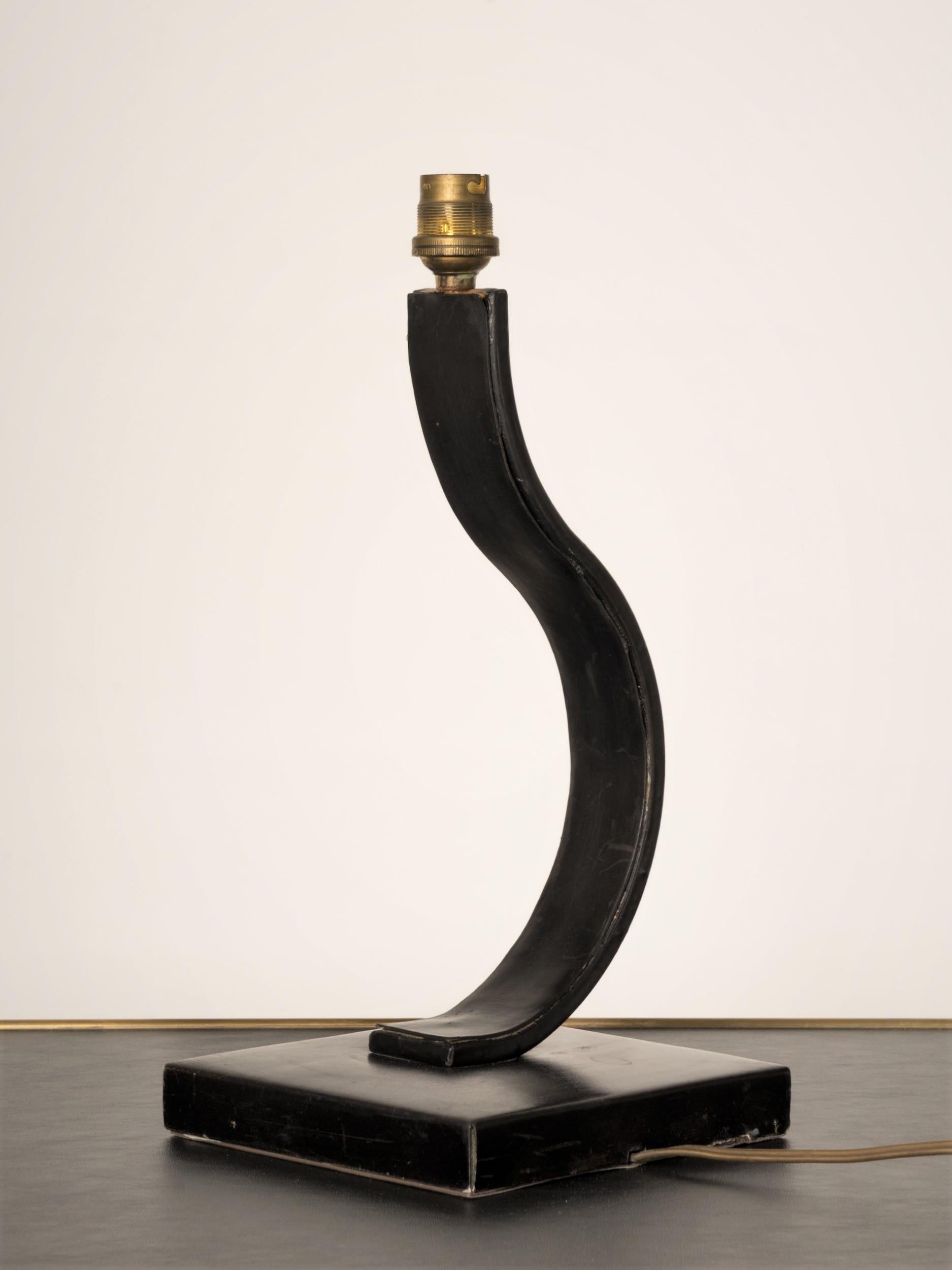 Art Deco Black Leather Table Lamp in the style of Adnet - France 1940's In Fair Condition In New York, NY