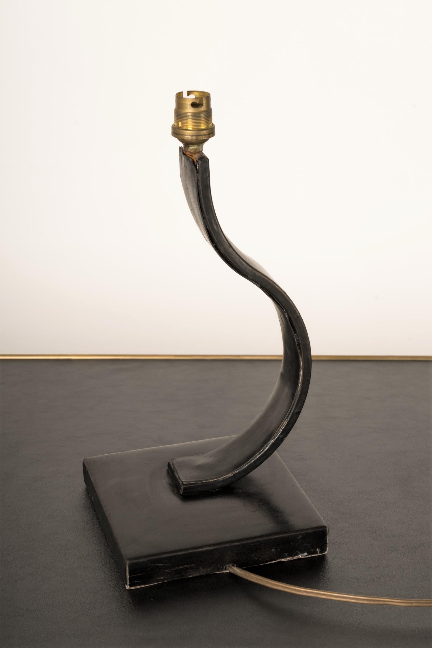 Mid-20th Century Art Deco Black Leather Table Lamp in the style of Adnet - France 1940's
