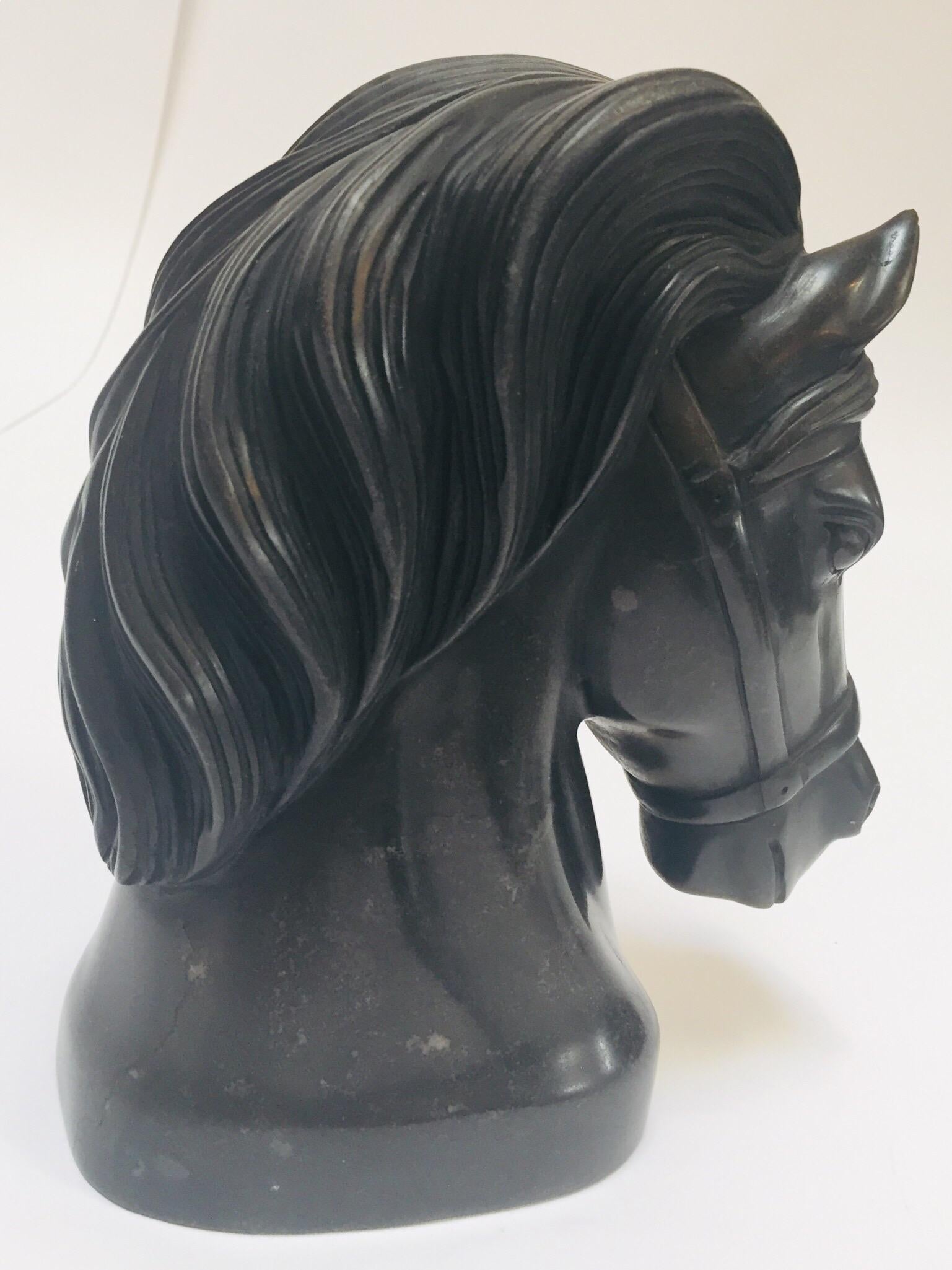 Art Deco Black Marble Sculpture of  Horse Head Bust 2