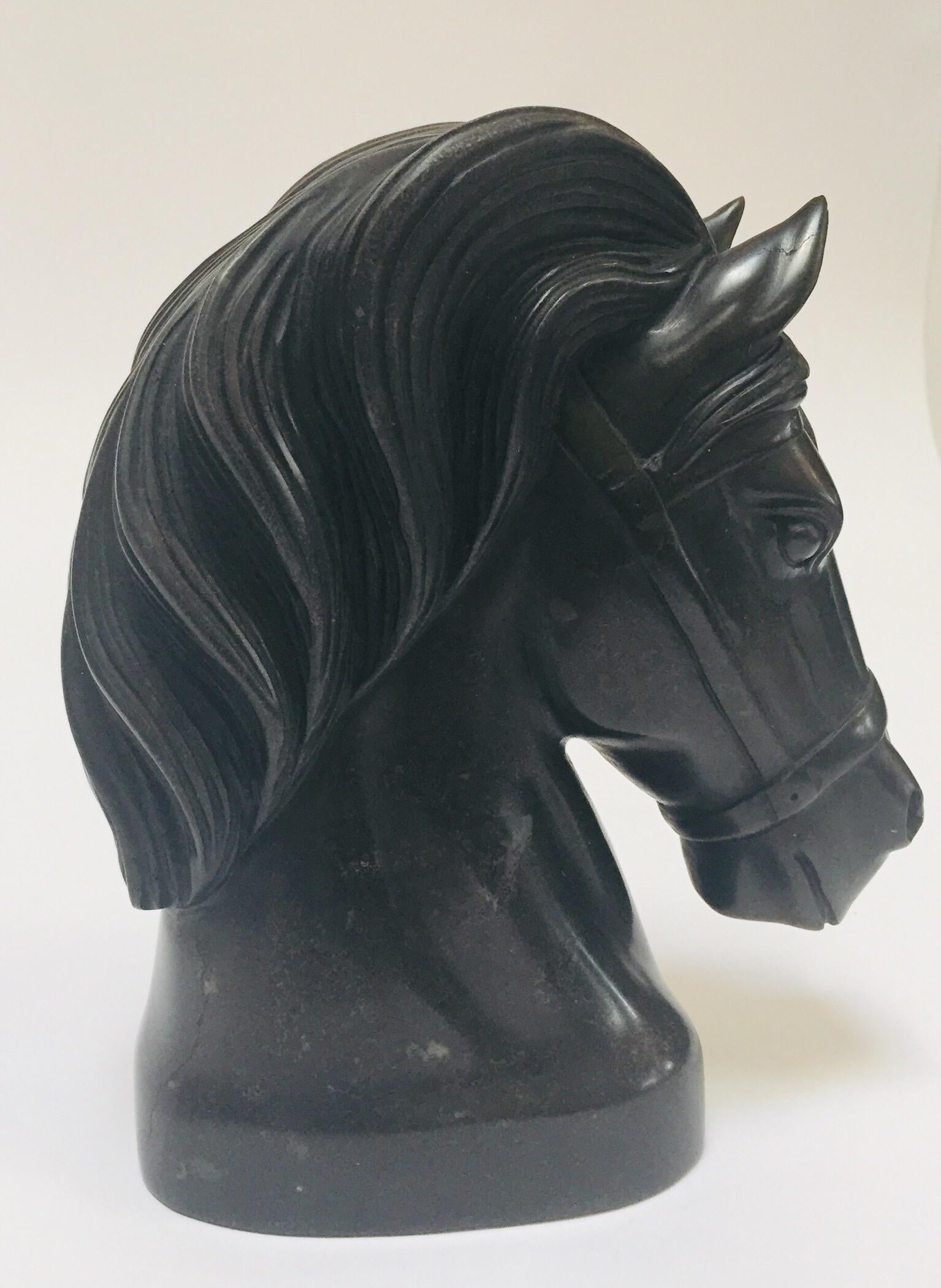 Art Deco Black Marble Sculpture of  Horse Head Bust 3