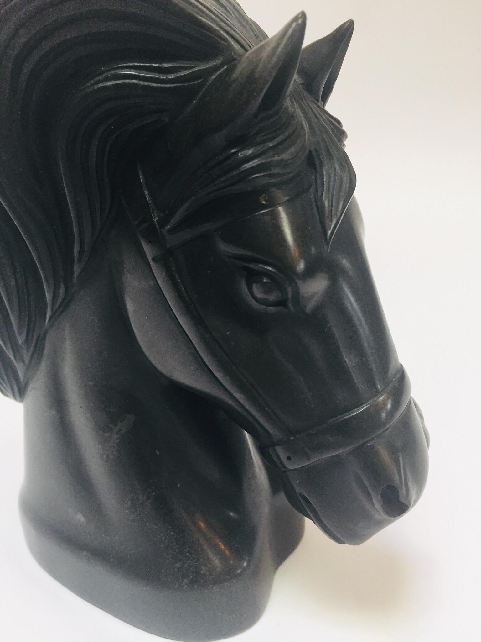 Art Deco Black Marble Sculpture of  Horse Head Bust 5