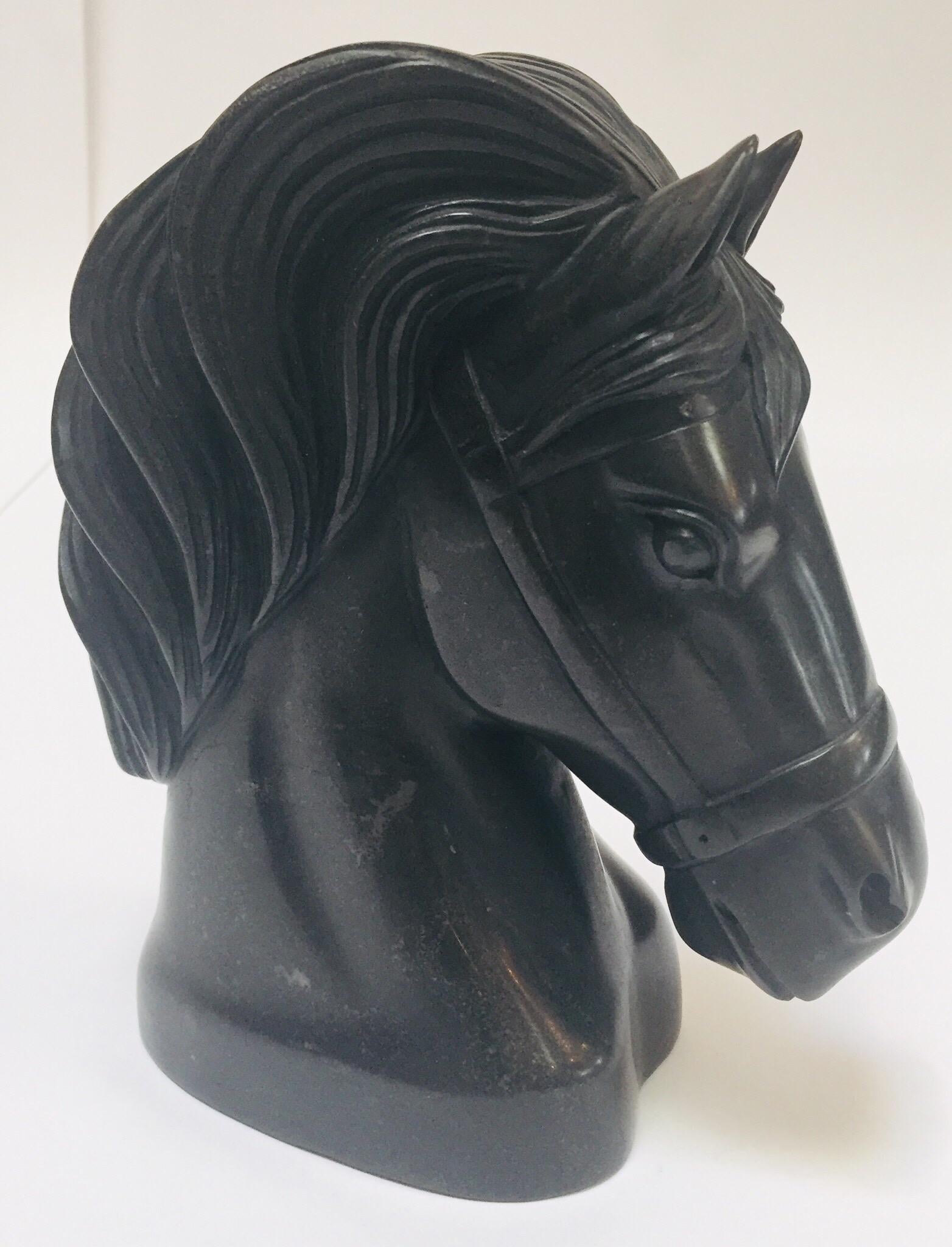 Hand-Crafted Art Deco Black Marble Sculpture of  Horse Head Bust