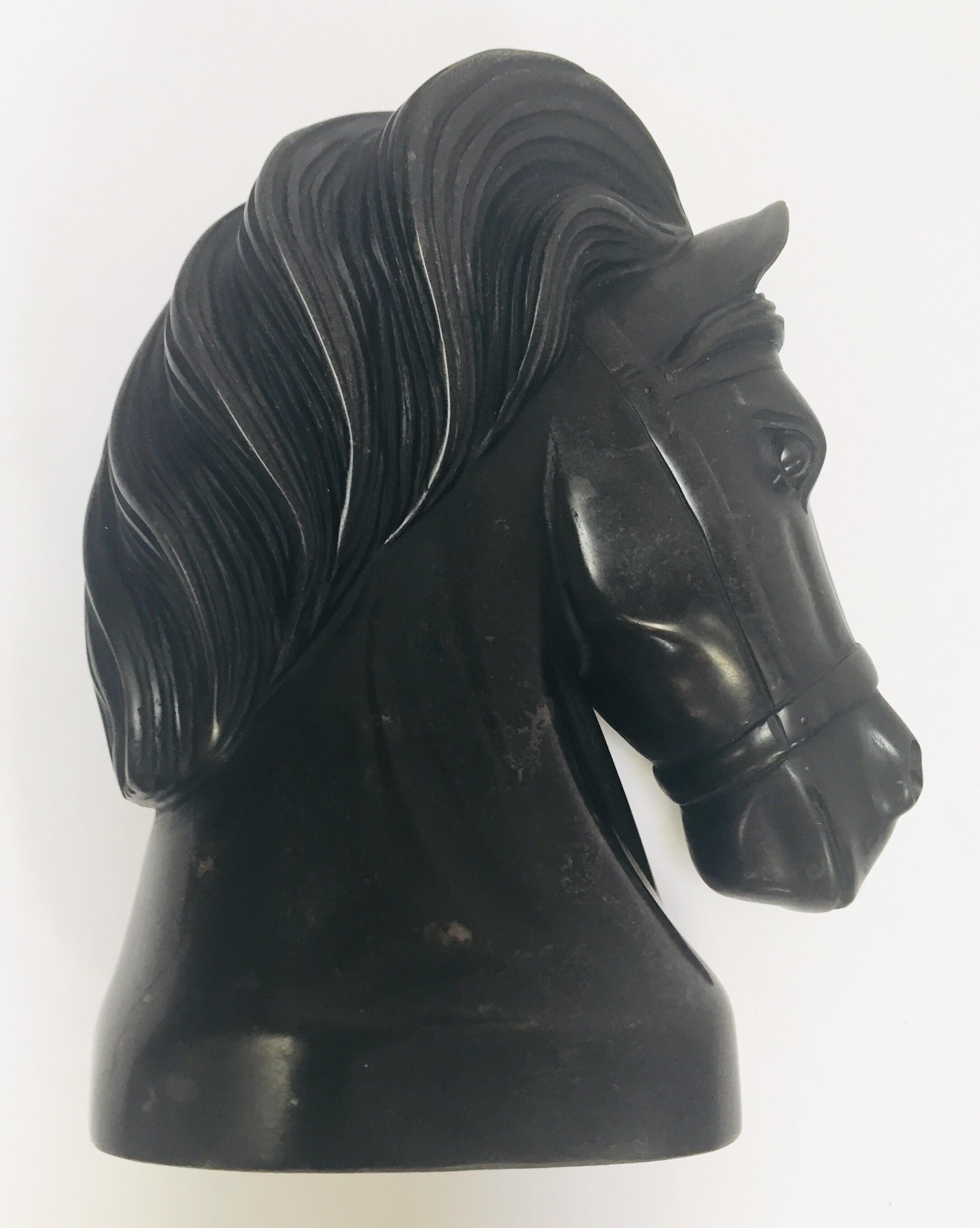 Art Deco Black Marble Sculpture of  Horse Head Bust 6