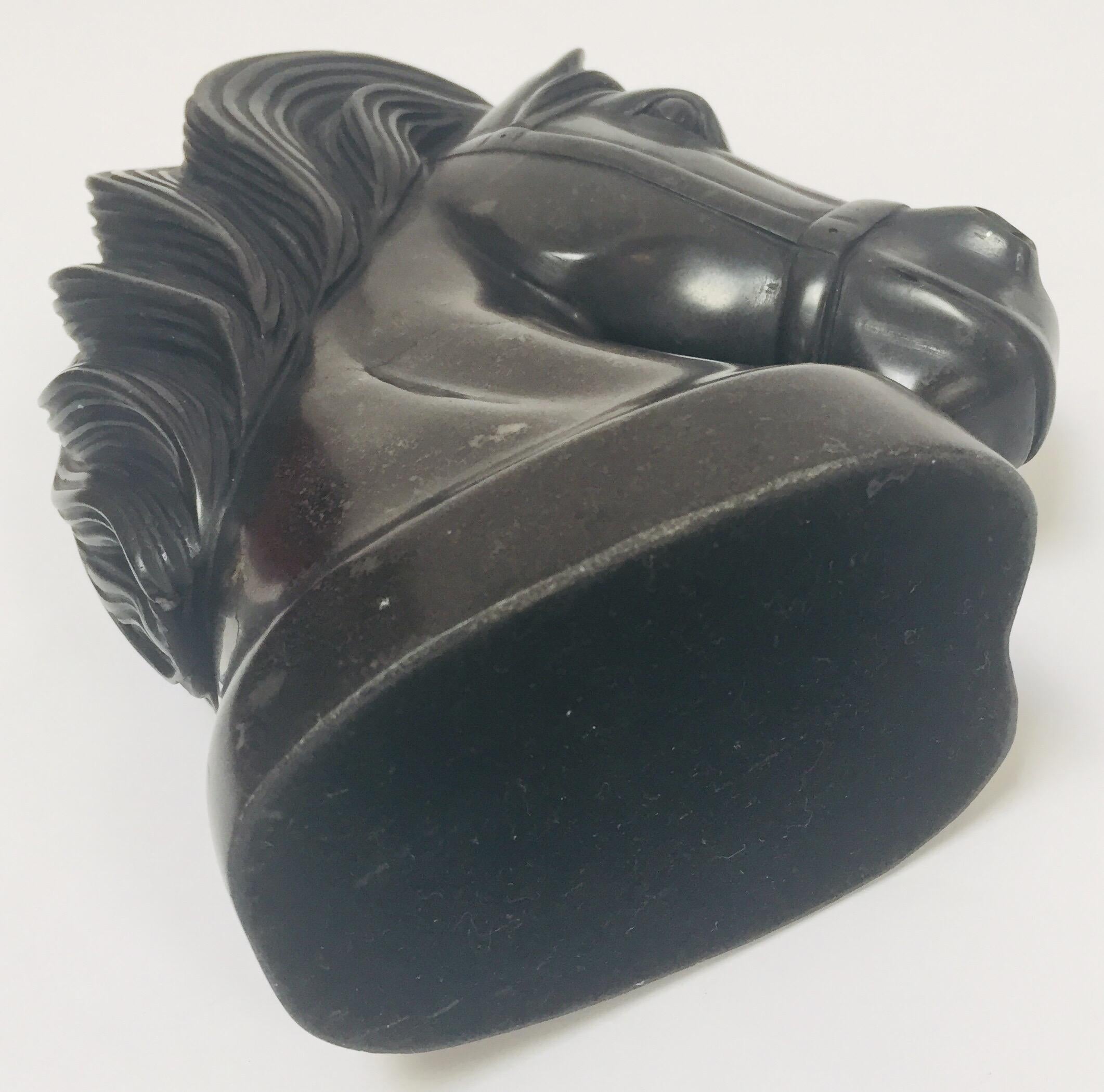 Art Deco Black Marble Sculpture of  Horse Head Bust 7