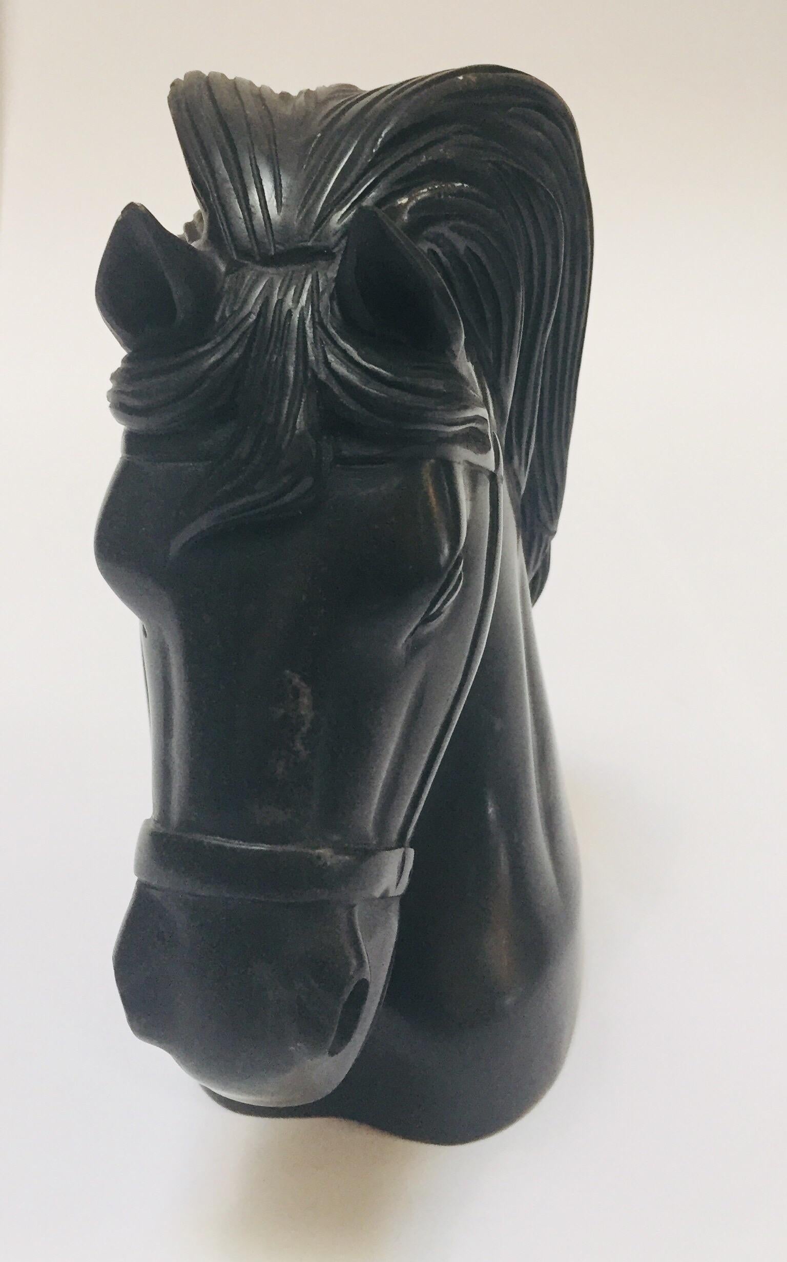 Italian Art Deco Black Marble Sculpture of  Horse Head Bust