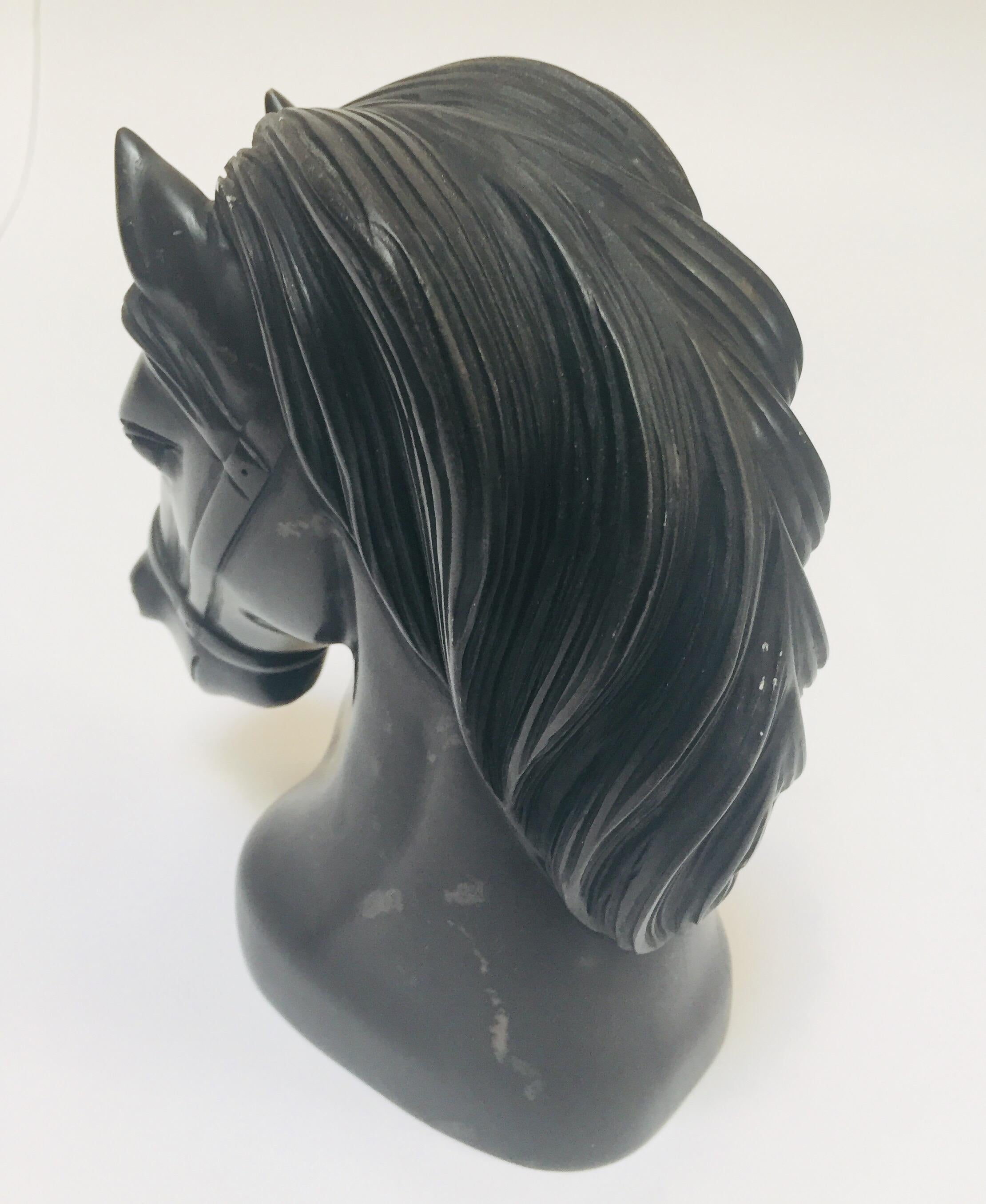 Art Deco Black Marble Sculpture of  Horse Head Bust In Good Condition In North Hollywood, CA