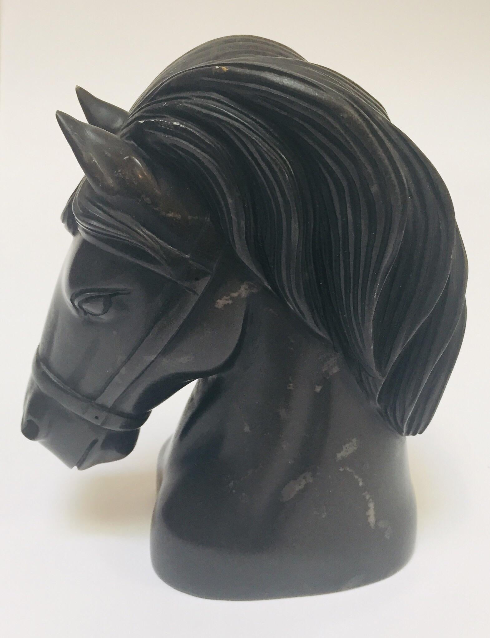 20th Century Art Deco Black Marble Sculpture of  Horse Head Bust