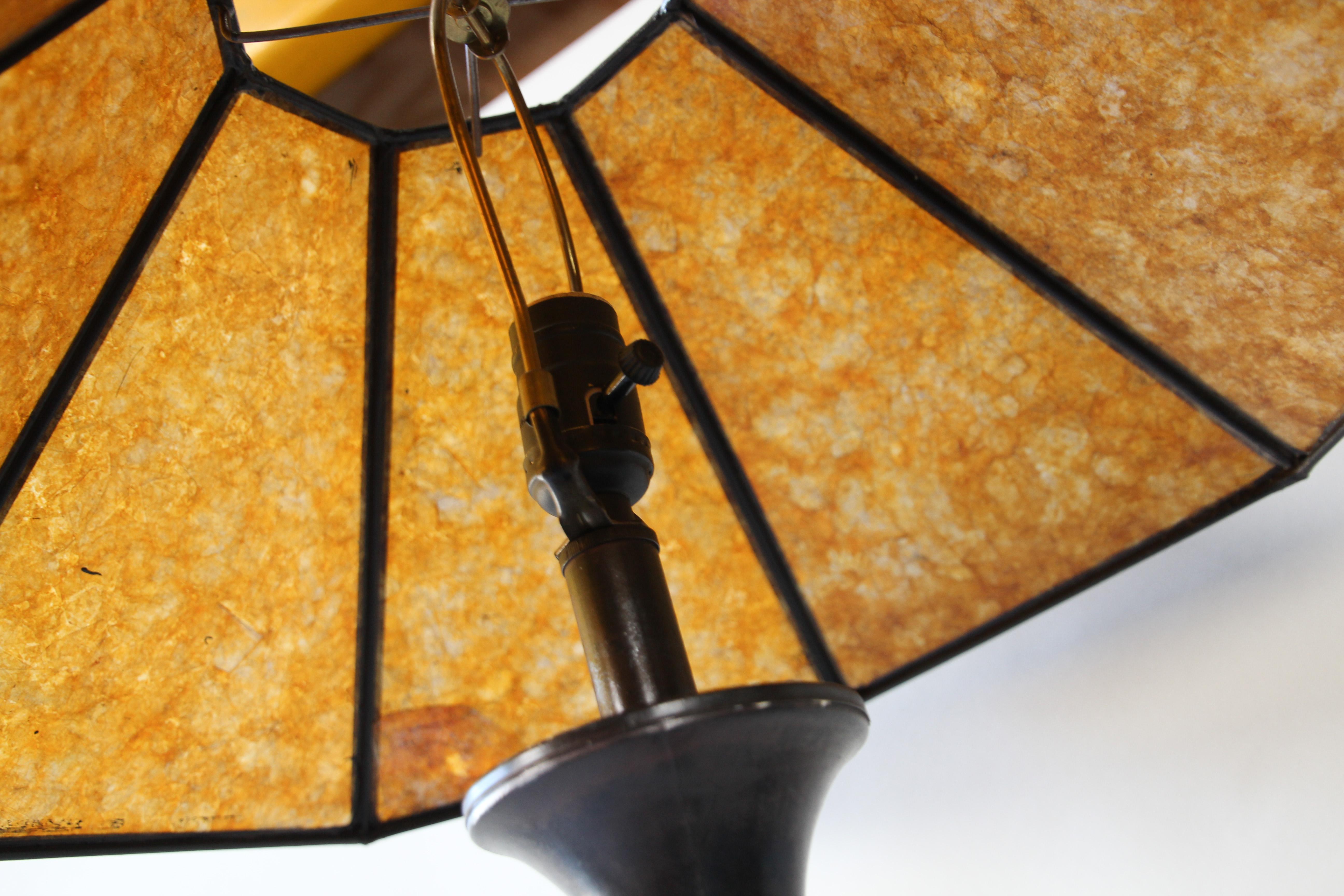 Art Deco Black Metal Floor Lamp with Mica Shade 3