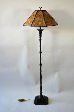 Art Deco Black Metal Floor Lamp with Mica Shade