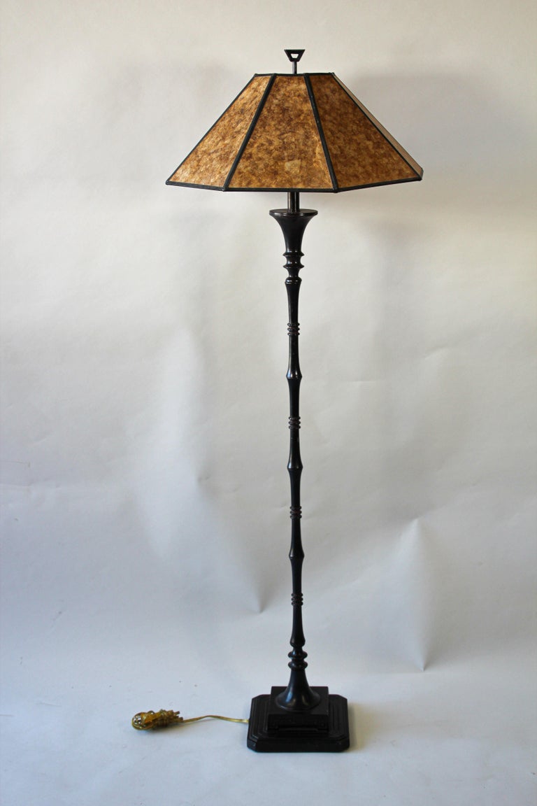 Art Deco Black Metal Floor Lamp with Mica Shade at 1stDibs