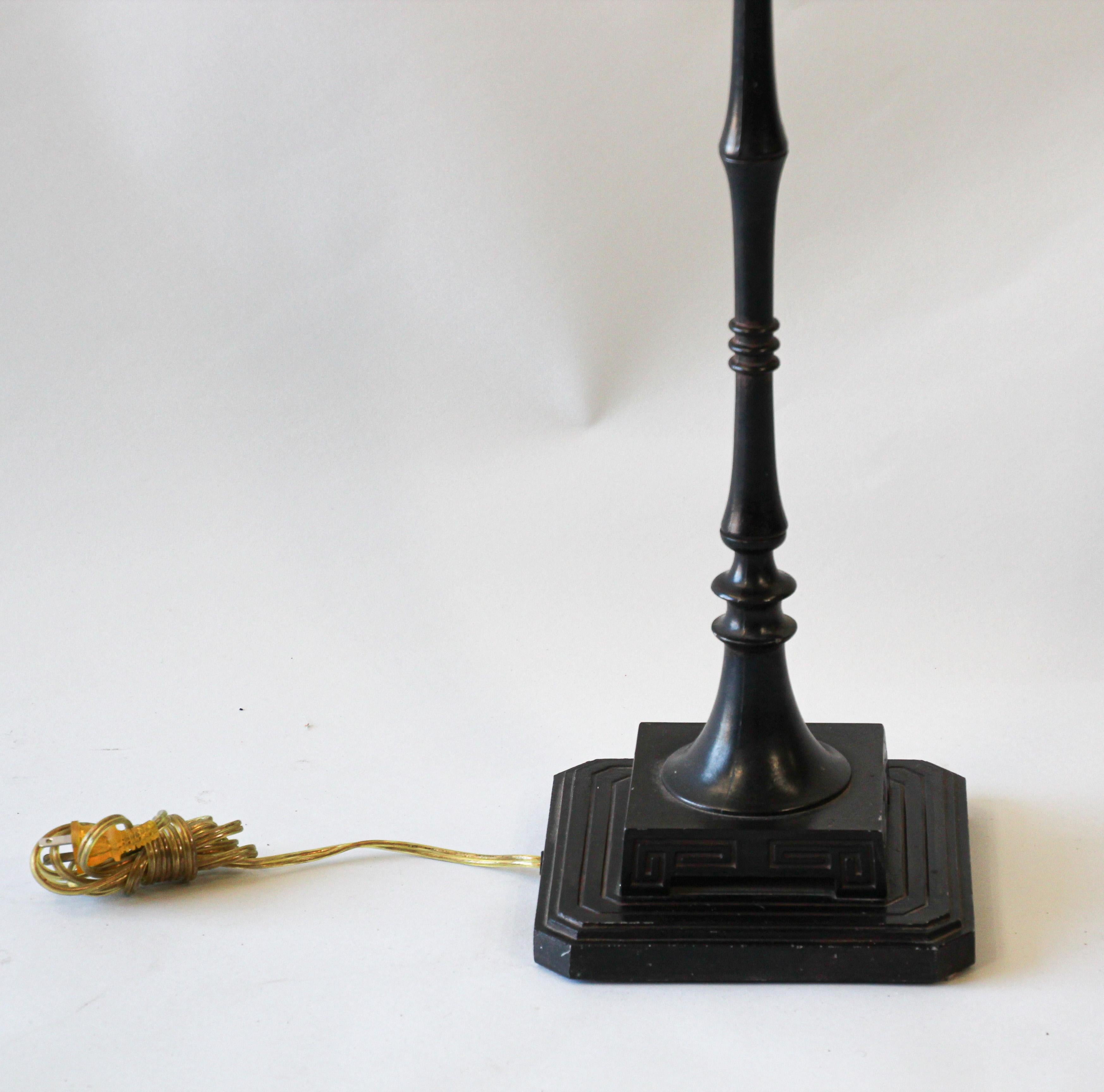 American Art Deco Black Metal Floor Lamp with Mica Shade