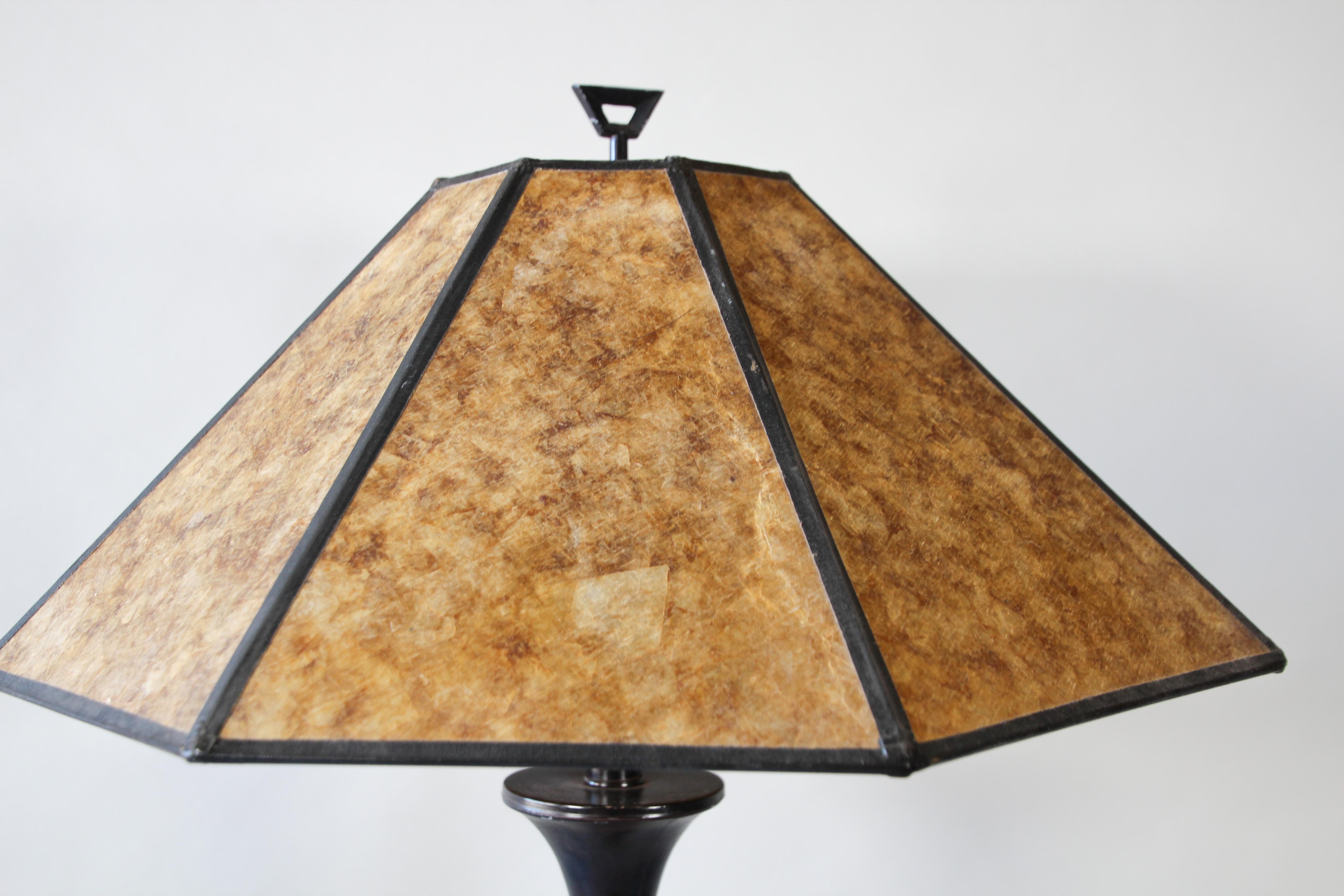 20th Century Art Deco Black Metal Floor Lamp with Mica Shade