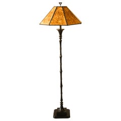 Art Deco Black Metal Floor Lamp with Mica Shade