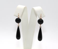 Art Deco Black Onyx 14K Yellow Gold Drop Earrings, 1930