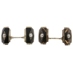 Art Deco Black Onyx and Diamond Cufflinks