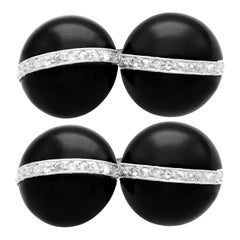 Gemelli Art Deco in oro bianco con onice nero e diamanti