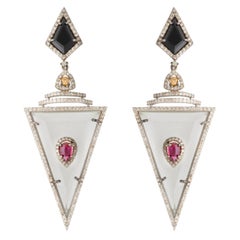 Ohrringe aus schwarzem Onyx, Kristall, Diamant und Turmalin im Art déco-Stil